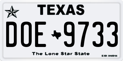 TX license plate DOE9733