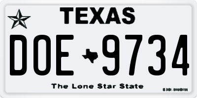 TX license plate DOE9734