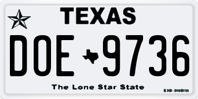 TX license plate DOE9736