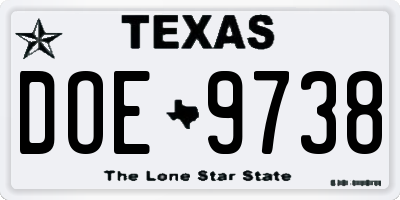 TX license plate DOE9738