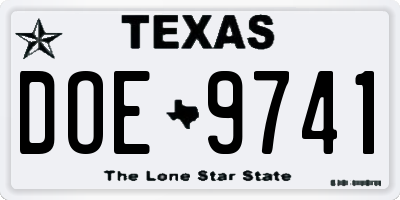 TX license plate DOE9741