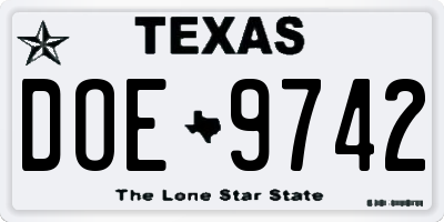 TX license plate DOE9742