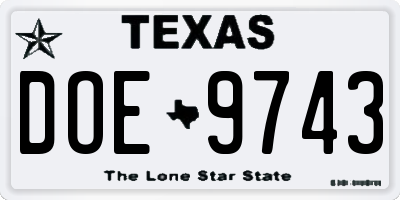 TX license plate DOE9743