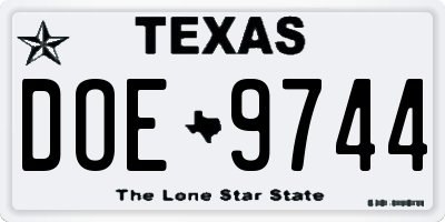 TX license plate DOE9744