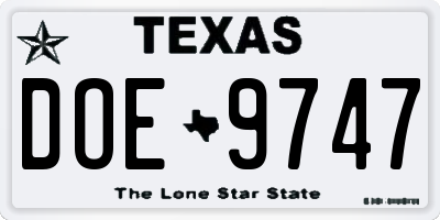 TX license plate DOE9747
