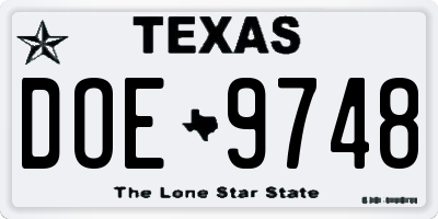 TX license plate DOE9748