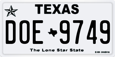 TX license plate DOE9749