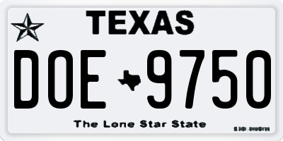 TX license plate DOE9750