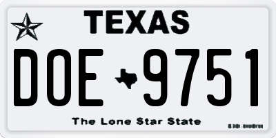 TX license plate DOE9751