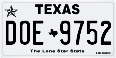TX license plate DOE9752