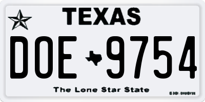 TX license plate DOE9754