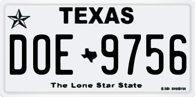 TX license plate DOE9756