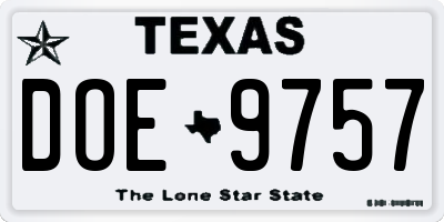 TX license plate DOE9757