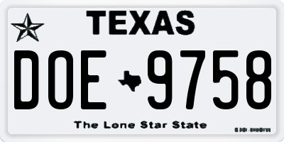 TX license plate DOE9758