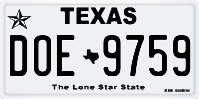 TX license plate DOE9759