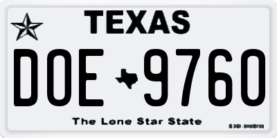 TX license plate DOE9760