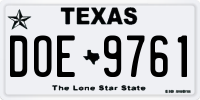 TX license plate DOE9761