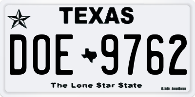 TX license plate DOE9762