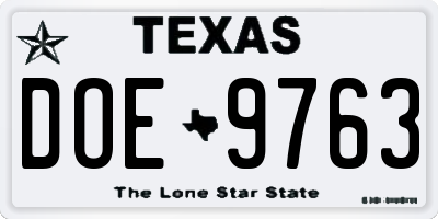 TX license plate DOE9763