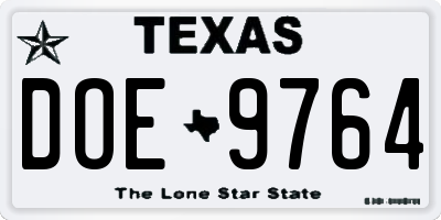 TX license plate DOE9764