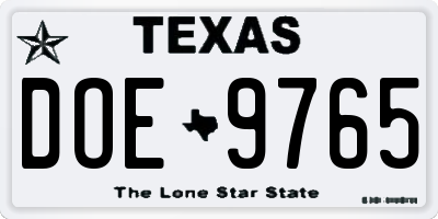 TX license plate DOE9765