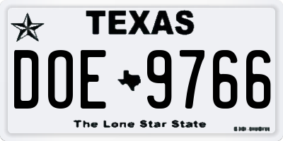 TX license plate DOE9766