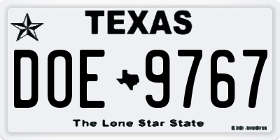 TX license plate DOE9767