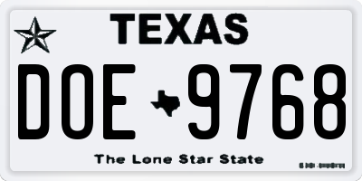 TX license plate DOE9768