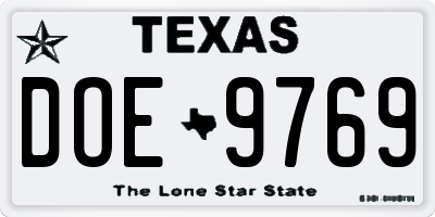 TX license plate DOE9769