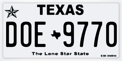 TX license plate DOE9770