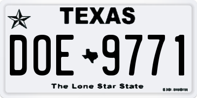 TX license plate DOE9771