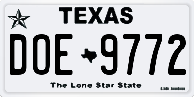 TX license plate DOE9772