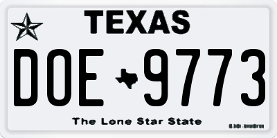 TX license plate DOE9773