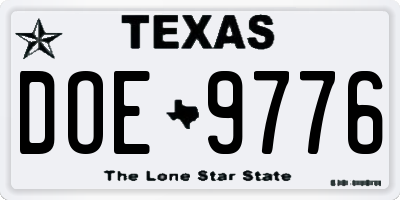 TX license plate DOE9776