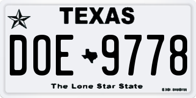 TX license plate DOE9778