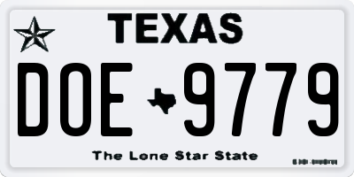 TX license plate DOE9779
