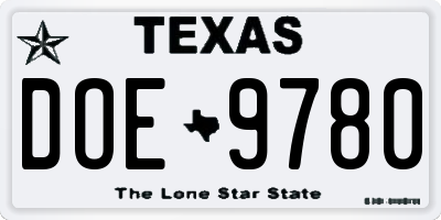 TX license plate DOE9780