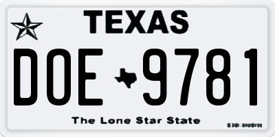 TX license plate DOE9781