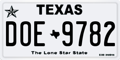 TX license plate DOE9782