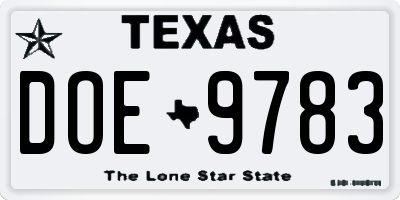 TX license plate DOE9783