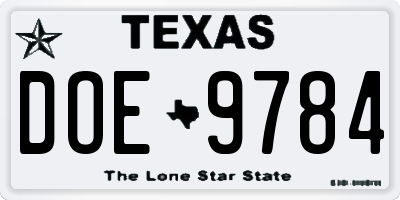 TX license plate DOE9784