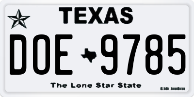 TX license plate DOE9785