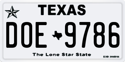 TX license plate DOE9786