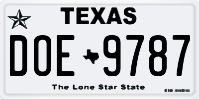 TX license plate DOE9787