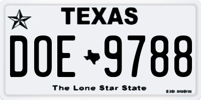 TX license plate DOE9788