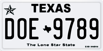 TX license plate DOE9789