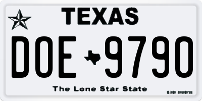 TX license plate DOE9790