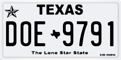 TX license plate DOE9791