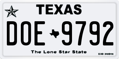 TX license plate DOE9792