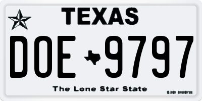 TX license plate DOE9797